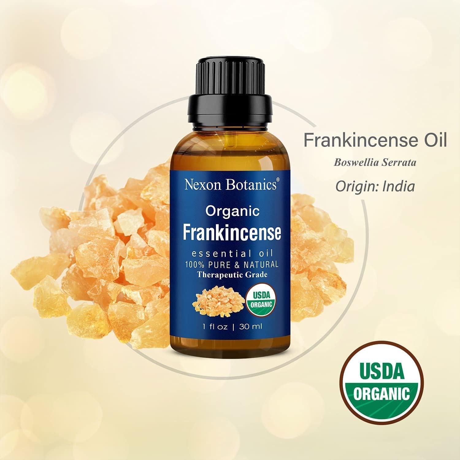 "Pure and Natural Organic Frankincense Essential Oil - Therapeutic Grade for Aromatherapy, Diffuser, and Skin & Hair Care - 30Ml"